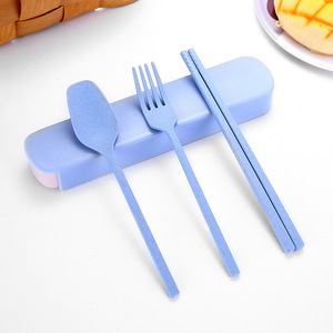 Portable Wheat Straw Cutlery <b>Set</b> Foldable Spoon Fork Chopsticks Knife With Case for Travel Camping School - Product Image 2