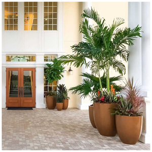 Vaso in Fibra di Vetro Dorato Lucido a Forma di Sfera Rotonda per Piante da Interno ed Esterno, Vasi per Fiori in Fibra all'Ingrosso - Product Image 6