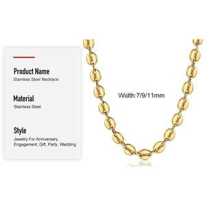 Grains <span class=keywords><strong>de</strong></span> <span class=keywords><strong>café</strong></span> lien <span class=keywords><strong>chaîne</strong></span> 7/9/11MM collier couleur <span class=keywords><strong>or</strong></span> couleur argent acier inoxydable hommes femmes géométrique corde bijoux en gros - Product Image 6