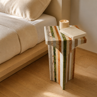 Table d'appoint en mosaïque de marbre naturel multicolore |   Table d'appoint artisanale avec incrustation de pierre |   Meubles de salon et de chambre à coucher modernes et luxueux