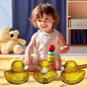 Mini-canard de bain promotionnel en caoutchouc de 2 pouces avec paillettes, son couineur, flottant, jouet éducatif pour bébé, logo personnalisé - Product Image 4
