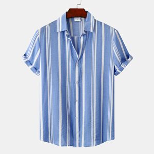 Chemise d'été pour <span class=keywords><strong>homme</strong></span> de haute qualité 2025, nouvelle chemise de plage en coton pour <span class=keywords><strong>homme</strong></span>, chemise décontractée à rayures imprimées à manches courtes respirante - Product Image 2