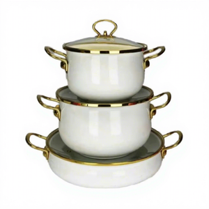 Daile Ensemble de 3 marmites à soupe en émail fin Ensemble de casseroles en métal émaillé pour ragoût de fruits de mer - Product Image 1