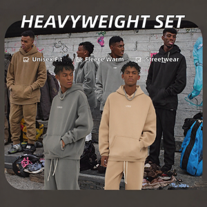 <b>Men's</b> Oversized <b>Lined</b> Polyester/Cotton Hoodie and <b>Jogger</b> Tracksuit Set Solid Color Streetwear Autumn - Product Image 2