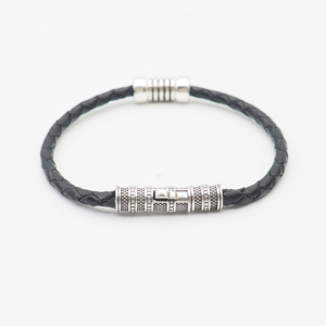 Bracciale in vera pelle intrecciata con cinturino personale con nome a sfera in argento regalo per la festa del papà - Product Image 3