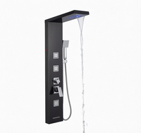 Système de douche mural en acier inoxydable brossé à poignée unique, avec jets pluie et cascade, et panneau de douche en céramique avec jets de massage