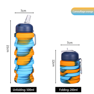 Bouteille d'eau pliable en silicone sans BPA corde flacon souple pressant le débit d'eau de type paille pour le voyage scolaire du dos personnalisable - Product Image 5