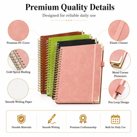 Carnet à spirale en cuir PU avec reliure métallique dorée, protège-coins métalliques, attache-stylo, bloc-notes, notes adhésives, pochette, lot en vrac