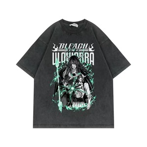 Camisetas Personalizadas de 700 Diseños, Fabricantes de Camisetas de Algodón Negro Grueso con Lavado Ácido, Estilo Vintage, Camiseta de Anime BLEACH para Hombre - Product Image 6
