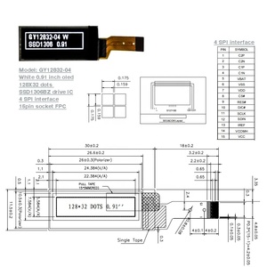 Pantalla OLED Blanca Azul de 0.91 Pulgadas, LCD de 128 x 32, 12 Pines, OLED de 0.91 Pulgadas, 128x32, 0.91 SSD1306 SPI I2C - Product Image 2