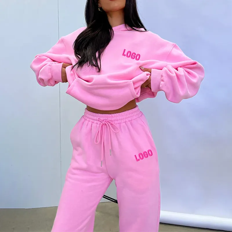 Women's clothing fall 2023 Custom Sweatsuit Tracksuit Set Ladies Fleece Jogger Sets High Quality Pink Tracksuits For Women