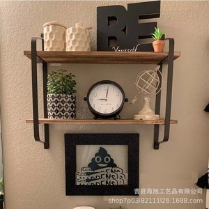 Iron <b>Wall</b> <b>Mounted</b> Storage Rack Solid Wood Frame Multipurpose Durable Rectangle <b>Shelf</b> For Kitchen Living Room - Product Image 1