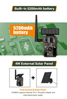 Caméra de chasse solaire 4G LTE avec vision nocturne Starlight et GPS, audio bidirectionnel, 48MP, 1296P, étanche IP66, pour l'extérieur