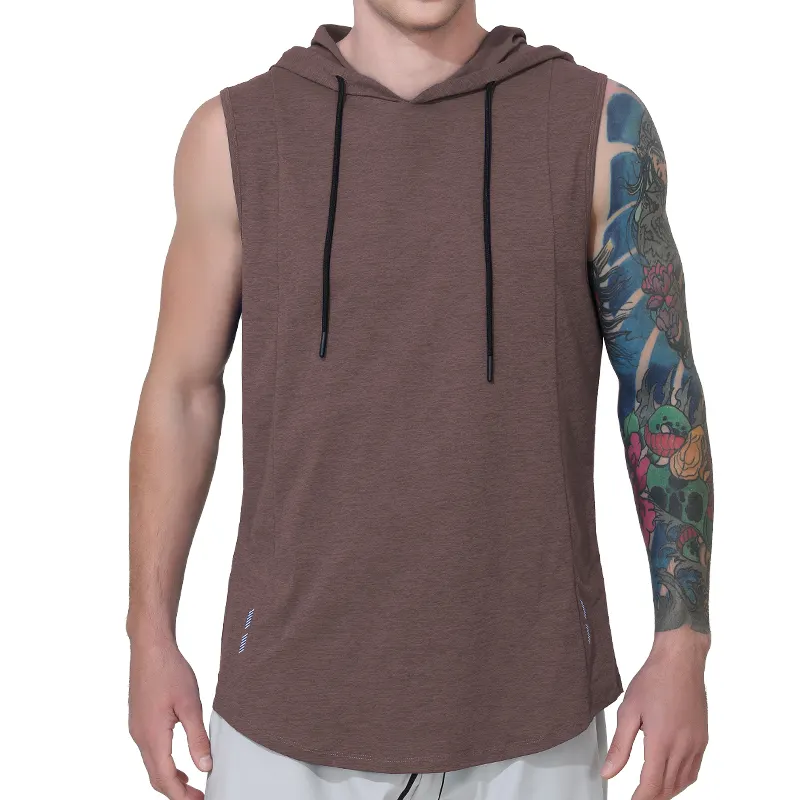 2024 Men Sleeveless Elastic Sports Hooded Gym Tank Tops Casual Muscle T-Shirt Cool Summer Bodybuilding Workout Gym Men Tank Top