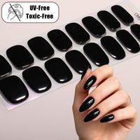 Bandes de vernis à ongles en gel UV sans HEMA, non toxiques, 16 bandes, noir brillant, pour manucure en salon, personnalisables OEM