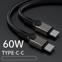 Kabel Data 1m/2m Pengisian Daya Super Cepat PD 60W 100W USB-C ke Type-C Kabel Data 6A Nilon Terjalin untuk Pengisian Daya Ponsel