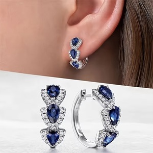 Blue Zircon Hoop <b>Earrings</b> Water Drop Shape Claw Setting Alloy Party Jewelry Women's Fashion <b>Earrings</b> - Product Image 1