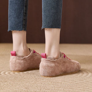 Baskets plates rétro tendance pour femmes adultes en cuir <span class=keywords><strong>nubuck</strong></span> intégral avec lacets roses contrastants et semelle en caoutchouc pour la marche urbaine et le quotidien – Vente en gros - Product Image 3