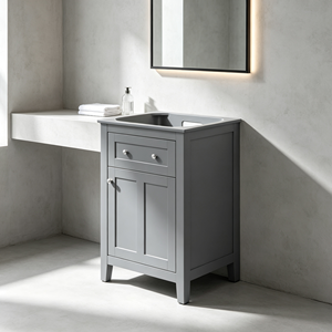 Mueble de Baño Moderno de Madera de Nogal Oscuro, 30 Pulgadas, con Lavabo de Cerámica, Cajones y Puertas Pintadas en Gris, Diseño Rectangular - Product Image 4
