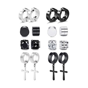 ต่างหูแบบหนีบ สแตนเลสสีดำ รูปกากบาท เรียบง่าย สำหรับผู้ชาย - Product Image 2