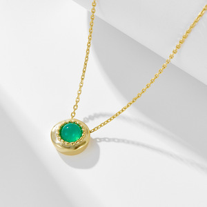 Kalung liontin batu akik hijau wanita, mewah kecil minimalis Retro S925 Perak Natural - Product Image 2