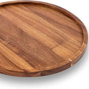 Bandeja redonda de madera con asas, bandeja circular rústica para té, café, aperitivos, decoración del hogar al mejor precio - Product Image 1