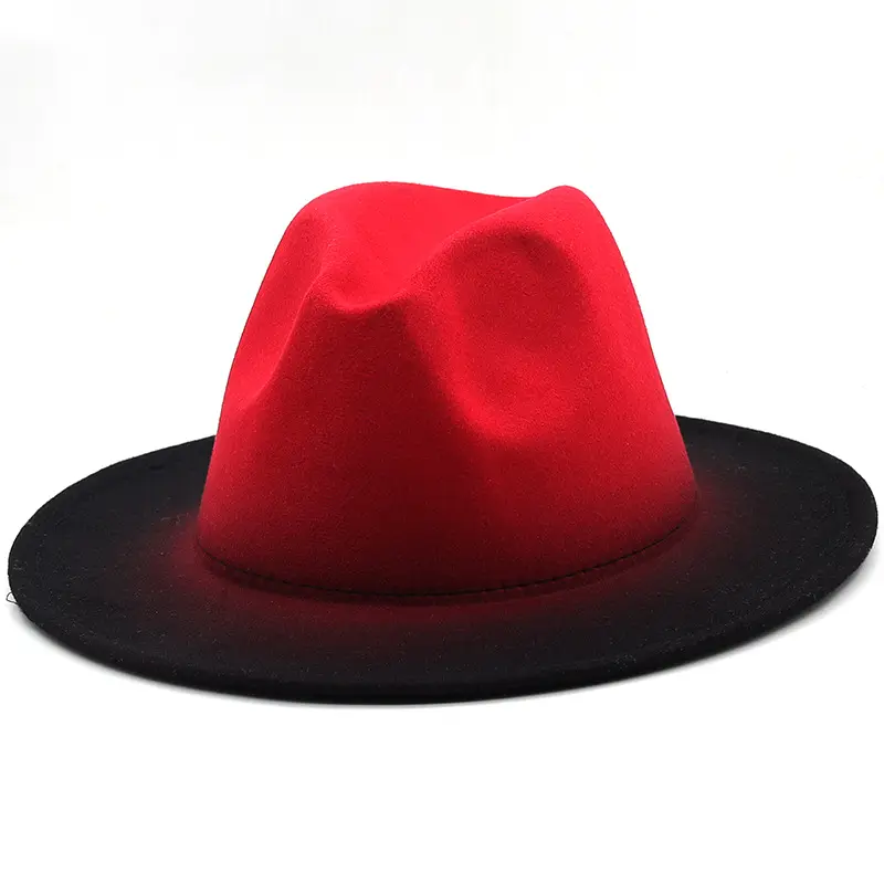 Hot Sale Unisex Wool Felt Gradient Fedora Hat Classic Jazz Hat Wide Brim Panama Hat