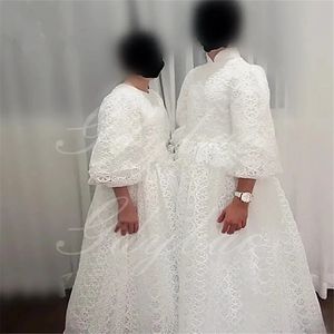 Vestidos de Niña de las Flores Color Marfil Personalizados para Bodas, Encaje Lechoso, Largos hasta el Suelo, Elegantes, para Fiestas de Cumpleaños Infantiles, Primera Comunión, <span class=keywords><strong>Banquetes</strong></span> - Product Image 1