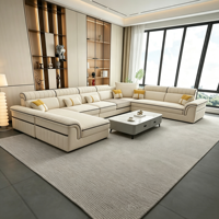 Canapé modulaire en forme de L, canapé d'angle en tissu cuir beige pour salon, meubles de maison