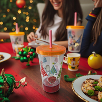 Gobelet à bec verseur en plastique durable de 17 oz avec paille, motif de Noël, personnalisable, réutilisable, unisexe, les lumières brillent pour les cadeaux/le bureau/les fêtes