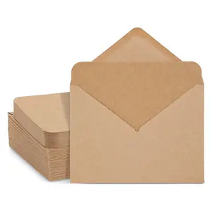 定制空白棕色A7卡片圆角5x7明信片，带信封，当信件打开时，请柬