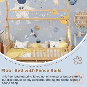 <span class=keywords><strong>Lit</strong></span> <span class=keywords><strong>tipi</strong></span> moderne en pin massif avec lumières LED, rails de <span class=keywords><strong>lit</strong></span> et sommier à lattes pour enfants (garçons et filles), sans sommier intégré - Product Image 3