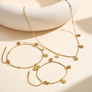 Chaîne de cheville tendance en acier inoxydable plaqué <span class=keywords><strong>or</strong></span> 18 carats avec zircon en forme de fleur MILO MLSTMA06 – Bijou de <span class=keywords><strong>pied</strong></span> à la mode pour <span class=keywords><strong>femme</strong></span> – Vente en gros - Product Image 3