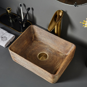 Lavabo de salle de bain en céramique LJ24-066-074, lavabo ovale, couleur <span class=keywords><strong>bois</strong></span> grainé, lavabo rétro de salle de bain - Product Image 5