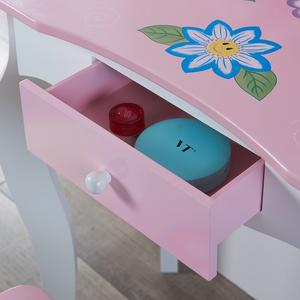 Juego de <span class=keywords><strong>tocador</strong></span> de madera rosa personalizado al por mayor para <span class=keywords><strong>niñas</strong></span> con espejo y taburete para dormitorio infantil - Product Image 3
