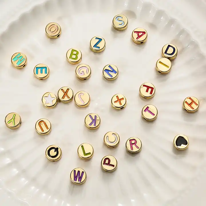 round gold enamel alphabet charms color