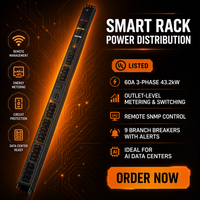 PDU intelligent haute puissance pour centre de données IA, 60A, triphasé, 36 prises, avec certification UL, unité de distribution d'alimentation en rack pour le marché américain