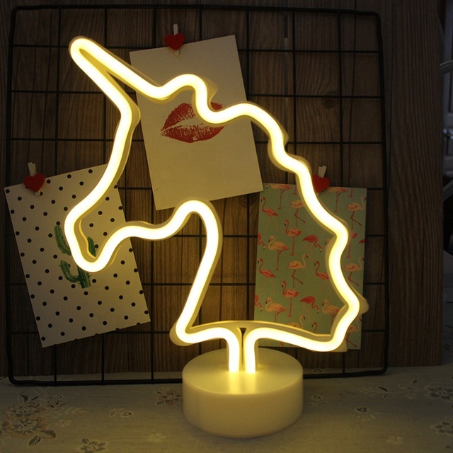 Creative Modeling LED Desk Neon Lamp Cartoon Design Remote Control Battery Operated Small Night Light Romantic Bedroom