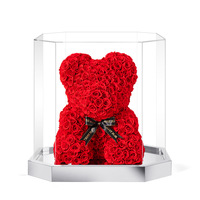 Ours en Roses Artificielles PE de 40 cm avec Boîte, Ours en Peluche DIY en Fleurs, Décoration de la Saint-Valentin pour Petite Amie, Femme, Cadeaux de Fête des Mères
