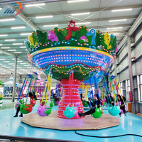 Manège Chaise Volante Dinosaure pour Enfants, Manège Rotatif avec Lumières LED pour Parc d'Attractions, Fête Foraine, Carnaval