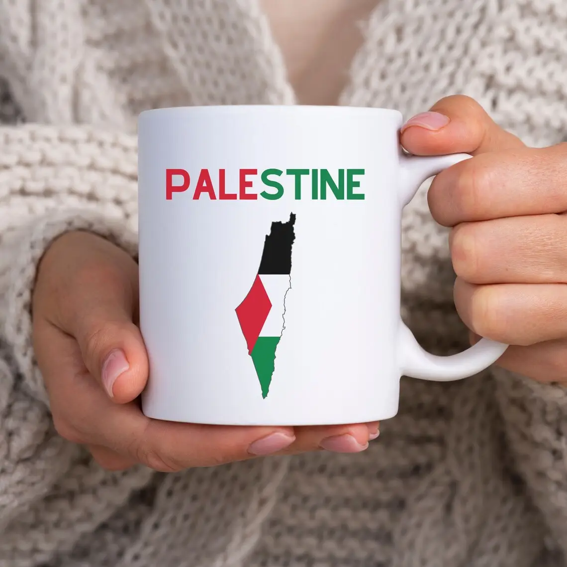 Hn最高品質のカスタムロゴパレスチナ国旗プリント新しいクリスマスギフトコーヒーカッププリントセラミックガラスカップハンドル付き