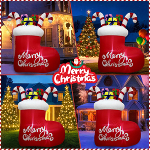 Calcetín navideño inflable LED de 6 pies con bastón de caramelo y regalos, decoración exterior impermeable para centro comercial, fiesta, temporada navideña - Product Image 3