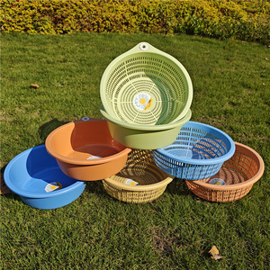 Plastic Colander Double Layer <b>Round</b> Kitchen Vegetable Fruit Strainer With Hook For Storage And Drainage - Product Image 2