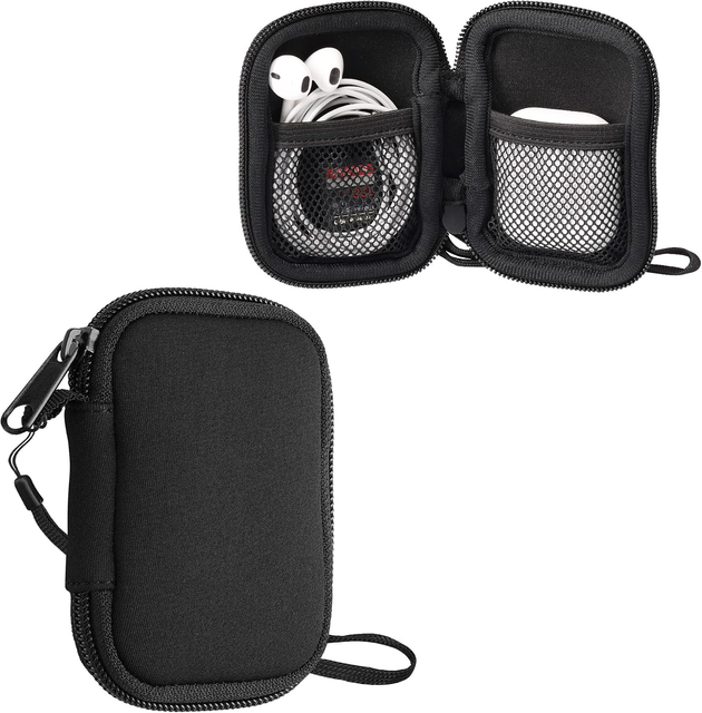 Neoprene Earbuds Case with Inner Mesh Pocket Zipper Storage Pouch for Headphones Hearing Aid Wireless Earphone Travel Organizer