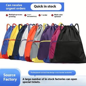 Large Capacity Oxford <b>Backpack</b> Gym Light Waterproof <b>Drawstring</b> Bag Daypack Reusable Travel Sports With Pocket - Product Image 4