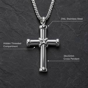 Collar con urna para cenizas de mascotas con cruz cristiana al por mayor, diseño con compartimento oculto roscado, colgante conmemorativo discreto, proveedor - Product Image 6