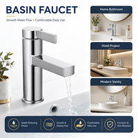 Robinet de lavabo minimaliste en chrome poli à poignée unique avec bec plat rectangulaire, robinet de lavabo en zinc pour salle de bain