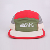 Gorra de running unisex de 5 paneles con perforaciones láser, estilo retro, bloques de color, transpirable, de secado rápido y visera suave para exteriores.