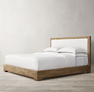 Cama Doble Tapizada en Tela de Madera Maciza Estilo Retro Americano, Muebles Personalizables para Villa, Apartamento u Hotel - Product Image 5