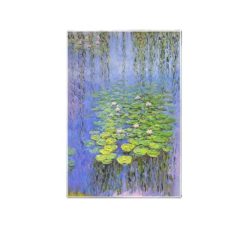 มือวาด Monet น้ำลิลลี่ภาพวาดสีน้ำมันดอกไม้ห้องนั่งเล่นตกแต่งภาพวาดการแสดงผลแขวนภาพวาด